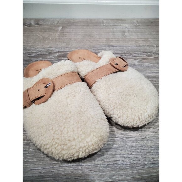 J. Crew Brown/Cream Sherpa Lined Buckle Clog Slippers Sz 5M Buckle Comfort - Picture 12 of 12